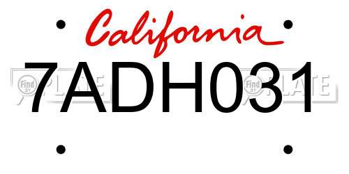 7ADH031 California License Plate