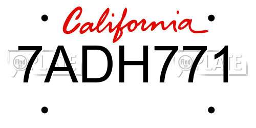 7ADH771 California License Plate