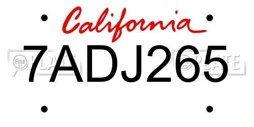 7ADJ265 California License Plate