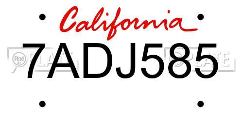 7ADJ585 California License Plate