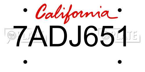 7ADJ651 California License Plate