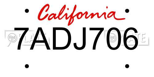 7ADJ706 California License Plate