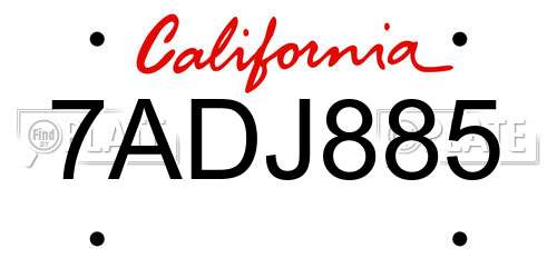 7ADJ885 California License Plate