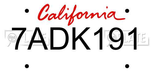 7ADK191 California License Plate
