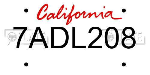 7ADL208 California License Plate