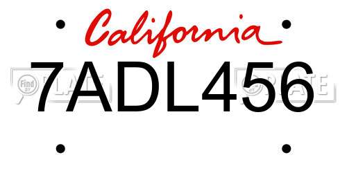 7ADL456 California License Plate
