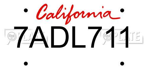 7ADL711 California License Plate