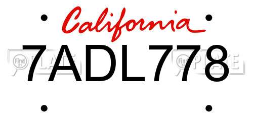 7ADL778 California License Plate