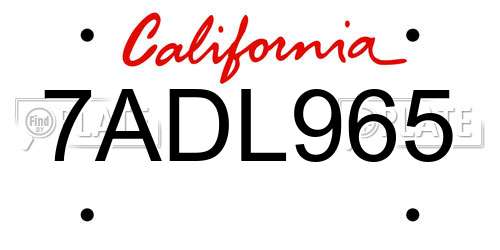 7ADL965 California License Plate