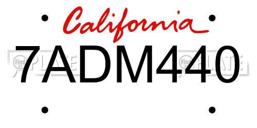 7ADM440 California License Plate