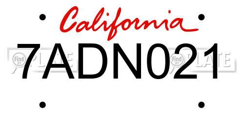 7ADN021 California License Plate