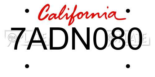 7ADN080 California License Plate