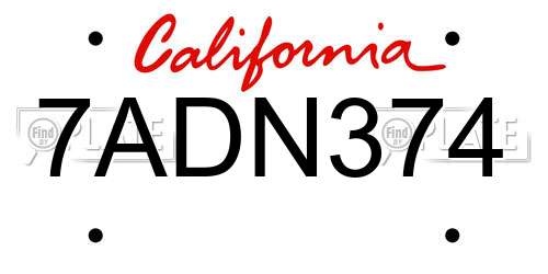 7ADN374 California License Plate