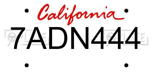 7ADN444 California License Plate