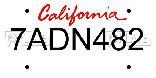 7ADN482 California License Plate