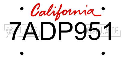7ADP951 California License Plate