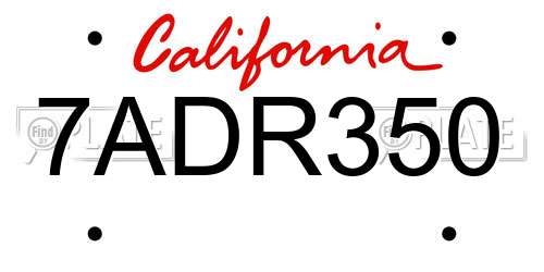 7ADR350 California License Plate