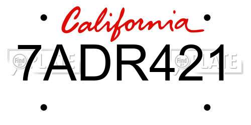 7ADR421 California License Plate