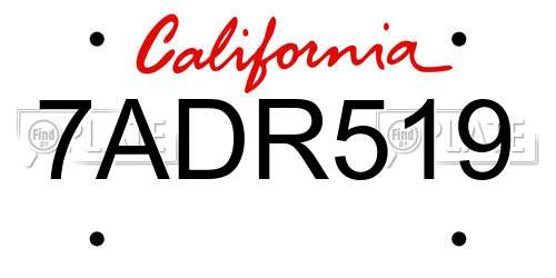7ADR519 California License Plate