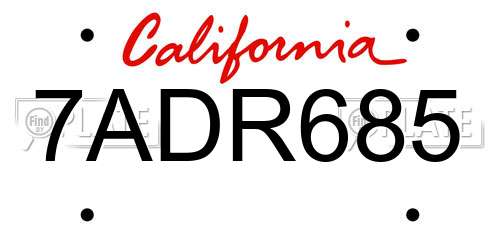 7ADR685 California License Plate