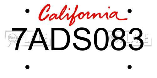 7ADS083 California License Plate