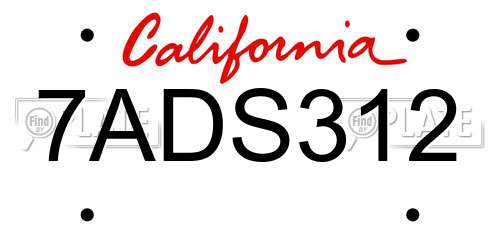 7ADS312 California License Plate