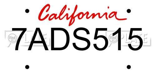 7ADS515 California License Plate