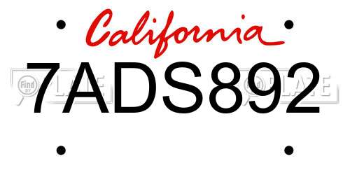 7ADS892 California License Plate