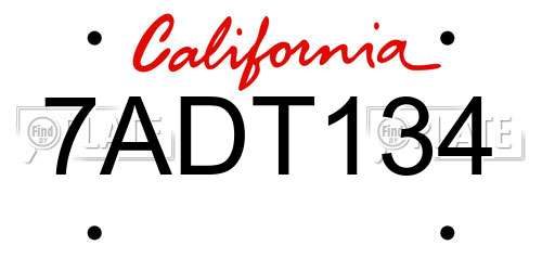 7ADT134 California License Plate