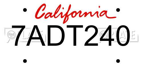7ADT240 California License Plate