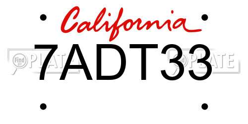 7ADT33 California License Plate