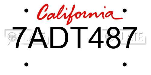 7ADT487 California License Plate