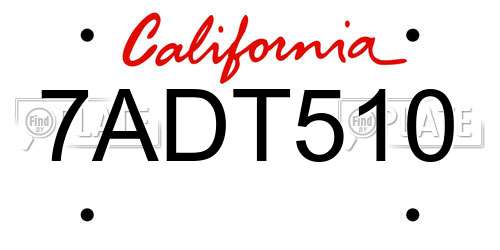 7ADT510 California License Plate