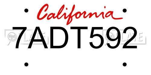 7ADT592 California License Plate