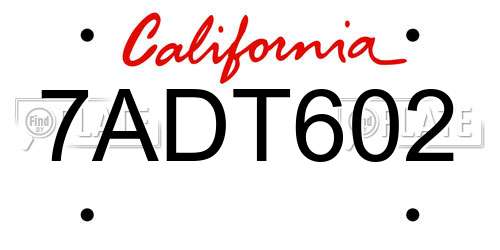 7ADT602 California License Plate