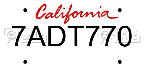 7ADT770 California License Plate
