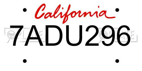 7ADU296 California License Plate