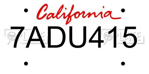 7ADU415 California License Plate