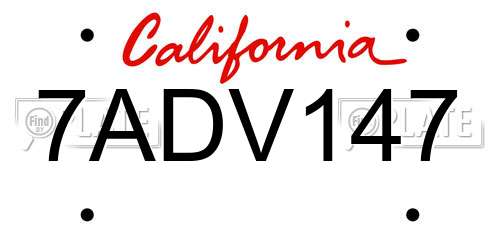 7ADV147 California License Plate