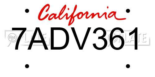 7ADV361 California License Plate