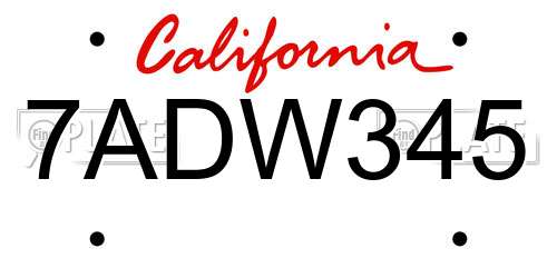 7ADW345 California License Plate