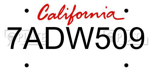 7ADW509 California License Plate