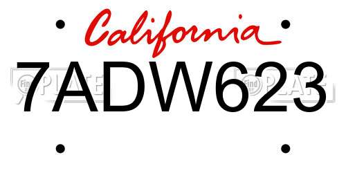7ADW623 California License Plate