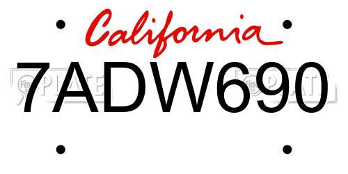 7ADW690 California License Plate