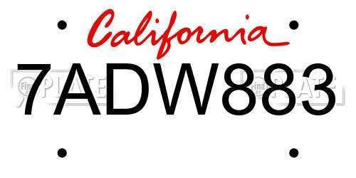 7ADW883 California License Plate