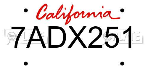 7ADX251 California License Plate