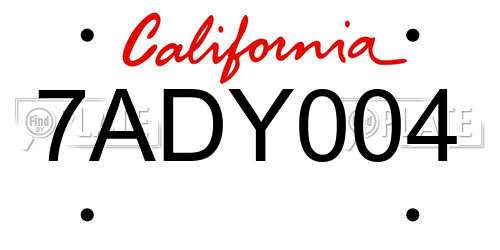7ADY004 California License Plate