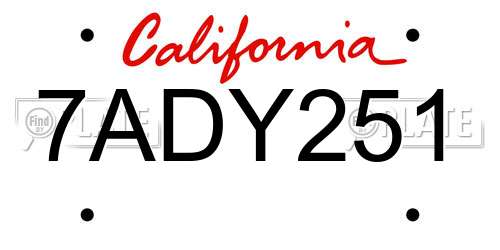 7ADY251 California License Plate