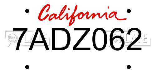 7ADZ062 California License Plate