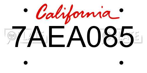 7AEA085 California License Plate